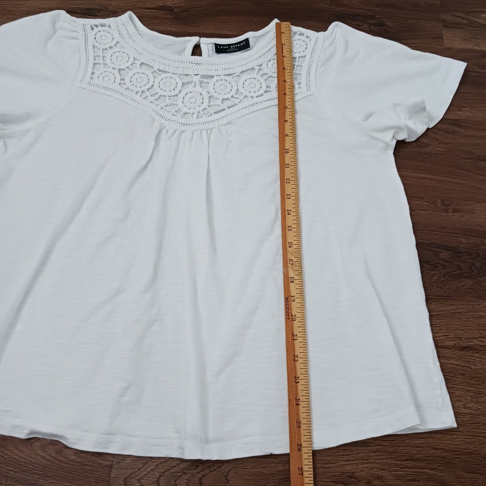 Lane Bryant White Crochet Lace Yoke Top Short Sleeve Cotton Modal Blouse 22/24 - Picture 5 of 6